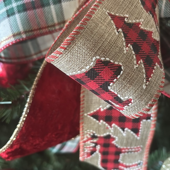 Hand Crafted Bow Red Plaid Bow Rustic Woodland Bow Final Sale - Picture 3 of 4